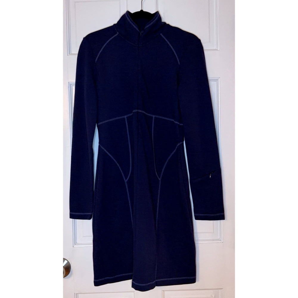 Athleta Navy Blue Cassidy Ponte Knit Dress Long Sleeve Quarter Zip Tunic L Large